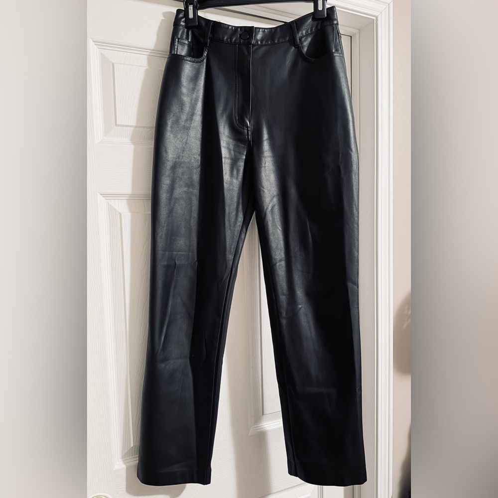 NWOT OAK + FORT Black Leather Pants - Picture 4 of 11